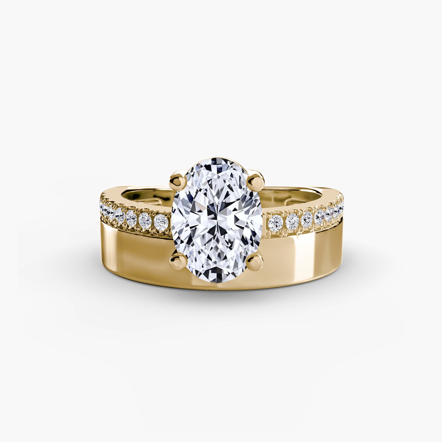 wide band solitaire with pavé band