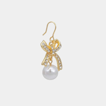 GOLD TONE BOW PEARL DROP EARRINGS FOR WOMEN