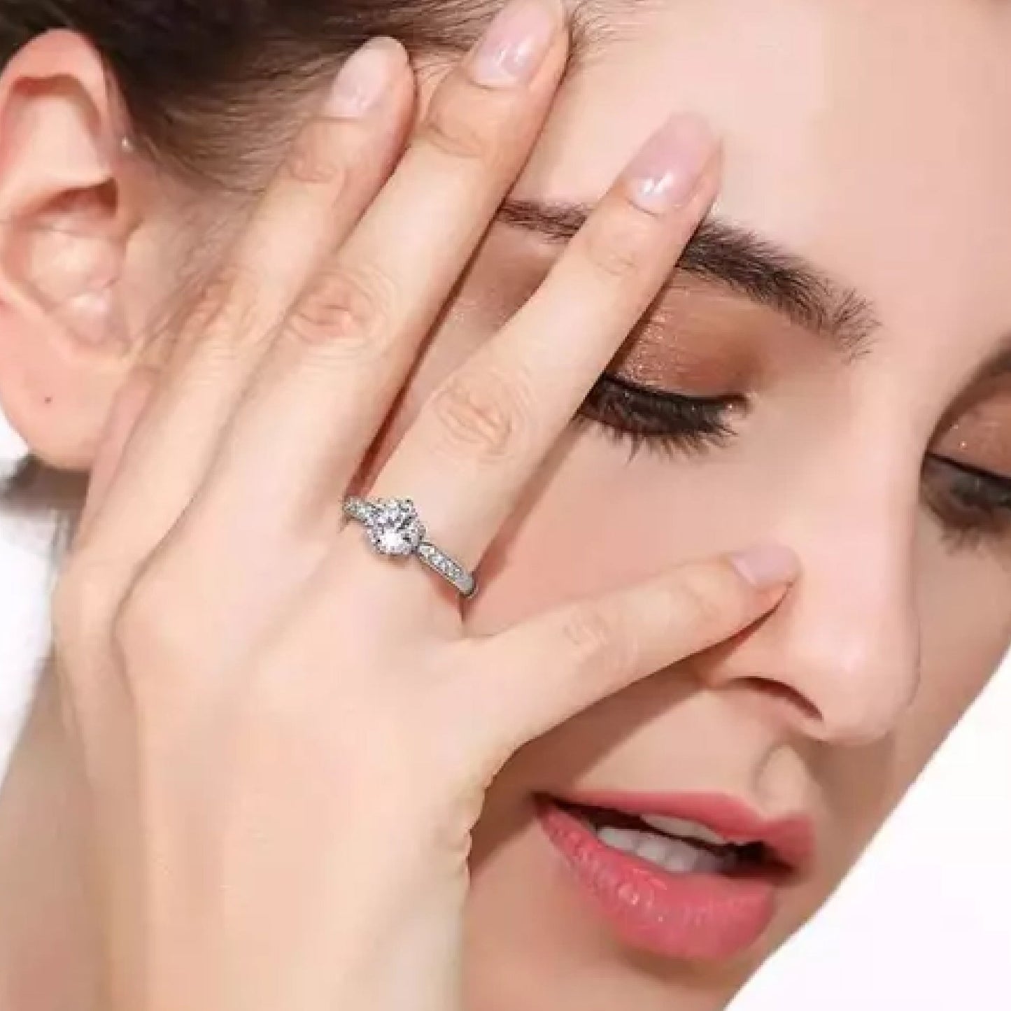 silver plated crystal studded ring