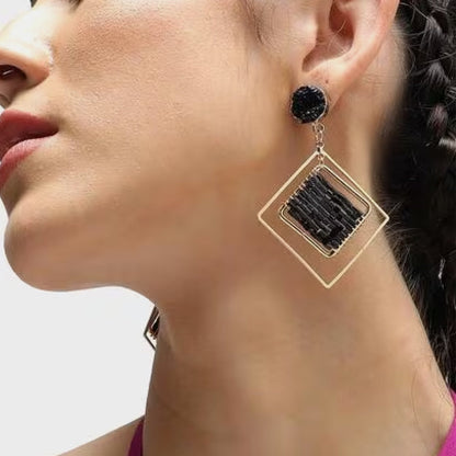 BLACK LONG DROP EARRINGS FOR WOMEN CRYSTAL